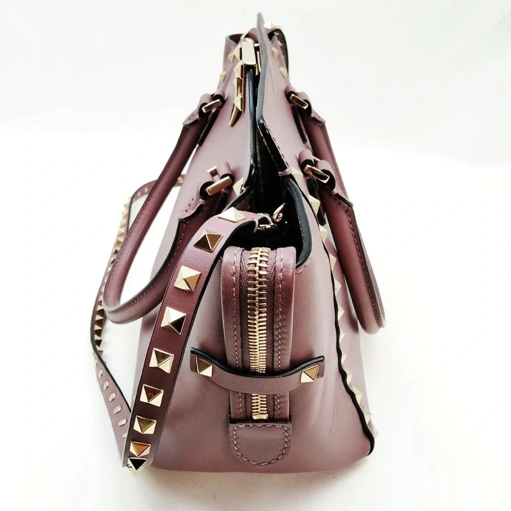 351. Valentino Garavani Rockstud Purple Rigid Leather with Gold Studs